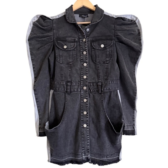 ATHINA Maximalist Puff Sleeves Y2K Retro Festival Two-Tone Denim Dress Sz M NWT - Picture 1 of 10